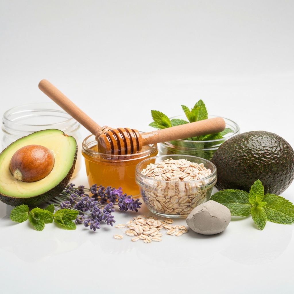 Ingrédients naturels pour soins du visage arrangés artistiquement